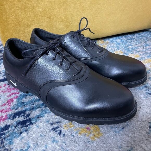 Nike Waverly Last Nike Air Black Leather Golf Shoes Size 9 - Picture 1 of 6
